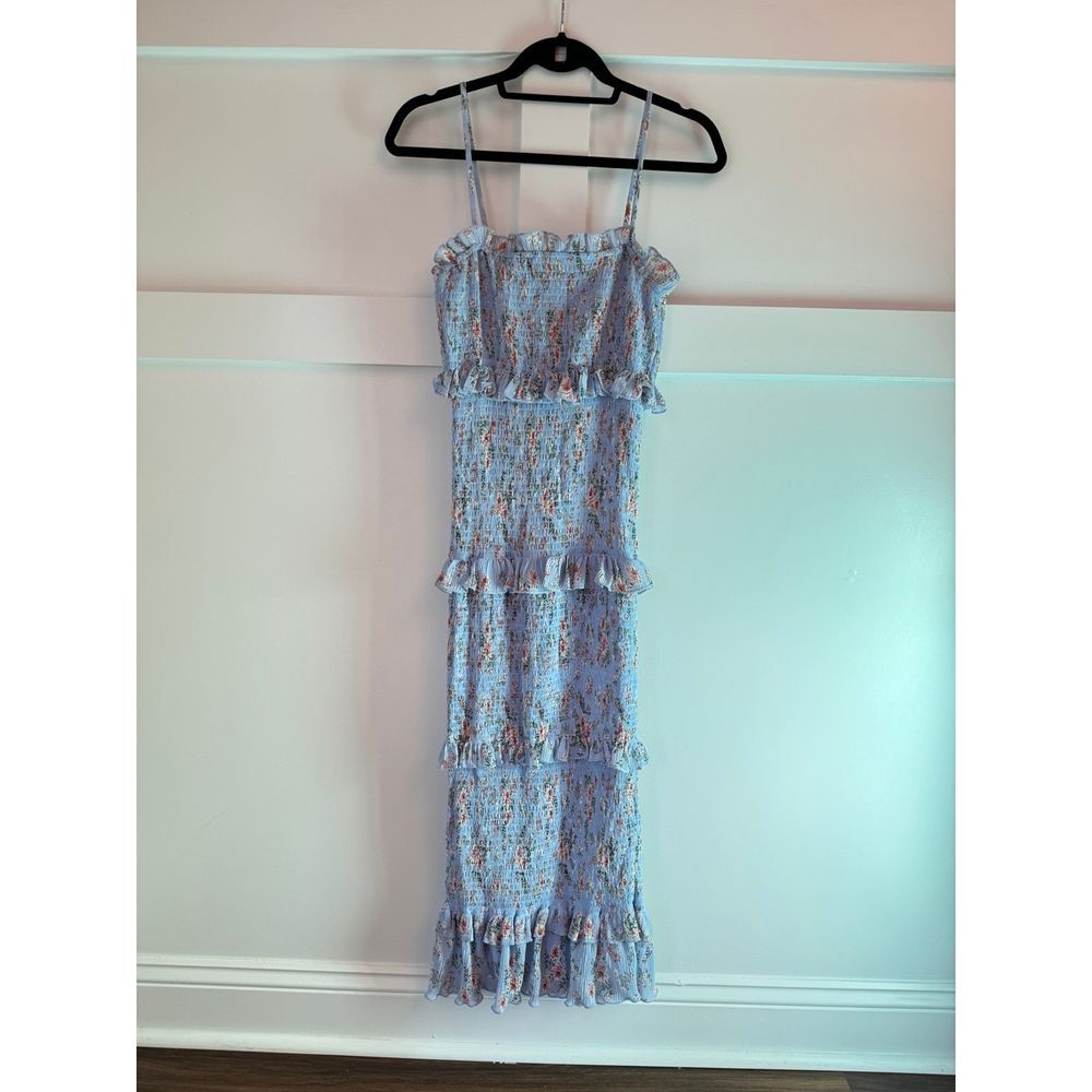 Mable‎ blue floral midi tiered dress size small EUC